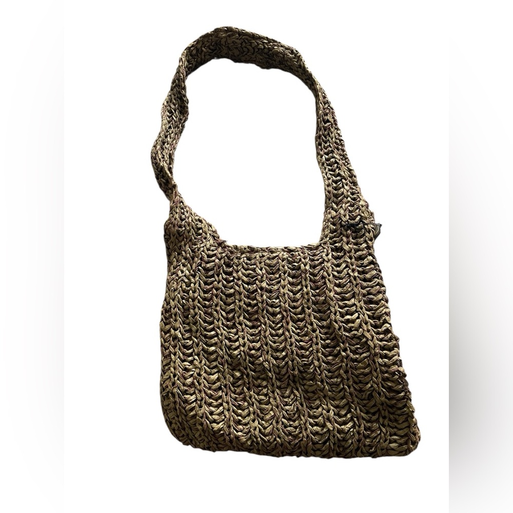 NWT Bijoux Terner Olive Green Raffia Shoulder Tote Bag Summer Boho Beach